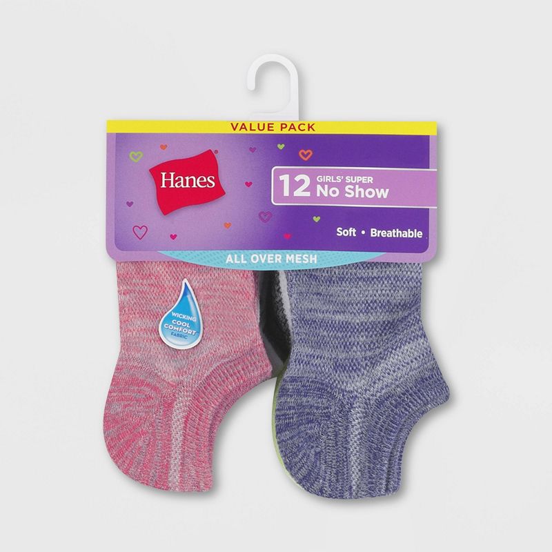Hanes Girls' 12pk Super No Show Athletic Socks - Colors May Vary, 3 of 6