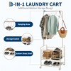 GustoWave 3-in-1 Laundry Cart with Hanging Rack, Metal Laundry Basket with Wheels, Gold - 2 of 4
