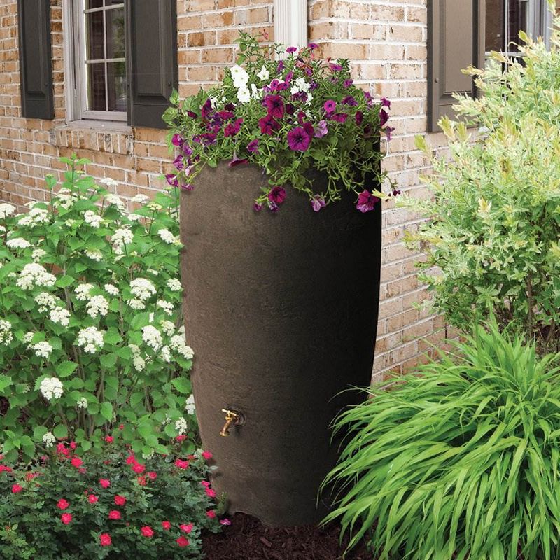 Algreen Athena 80 Gallon Plastic Outdoor Rain Barrel with Brass Spigot and Screen Guard for Rain Water Collection and Storage, Brownstone, 3 of 8