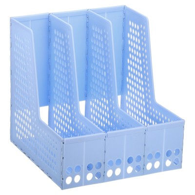 Unique Bargains Plastic Collapsible Retractable 3 Vertical Compartment Office File Holder