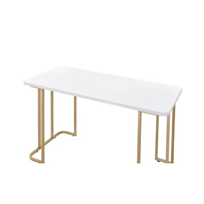 White and Gold Modern Writing Desk with Metal Sled Base