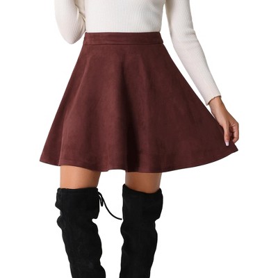 INSPIRE CHIC Women's Basic Faux Suede Flared Casual Mini Skater Skirt