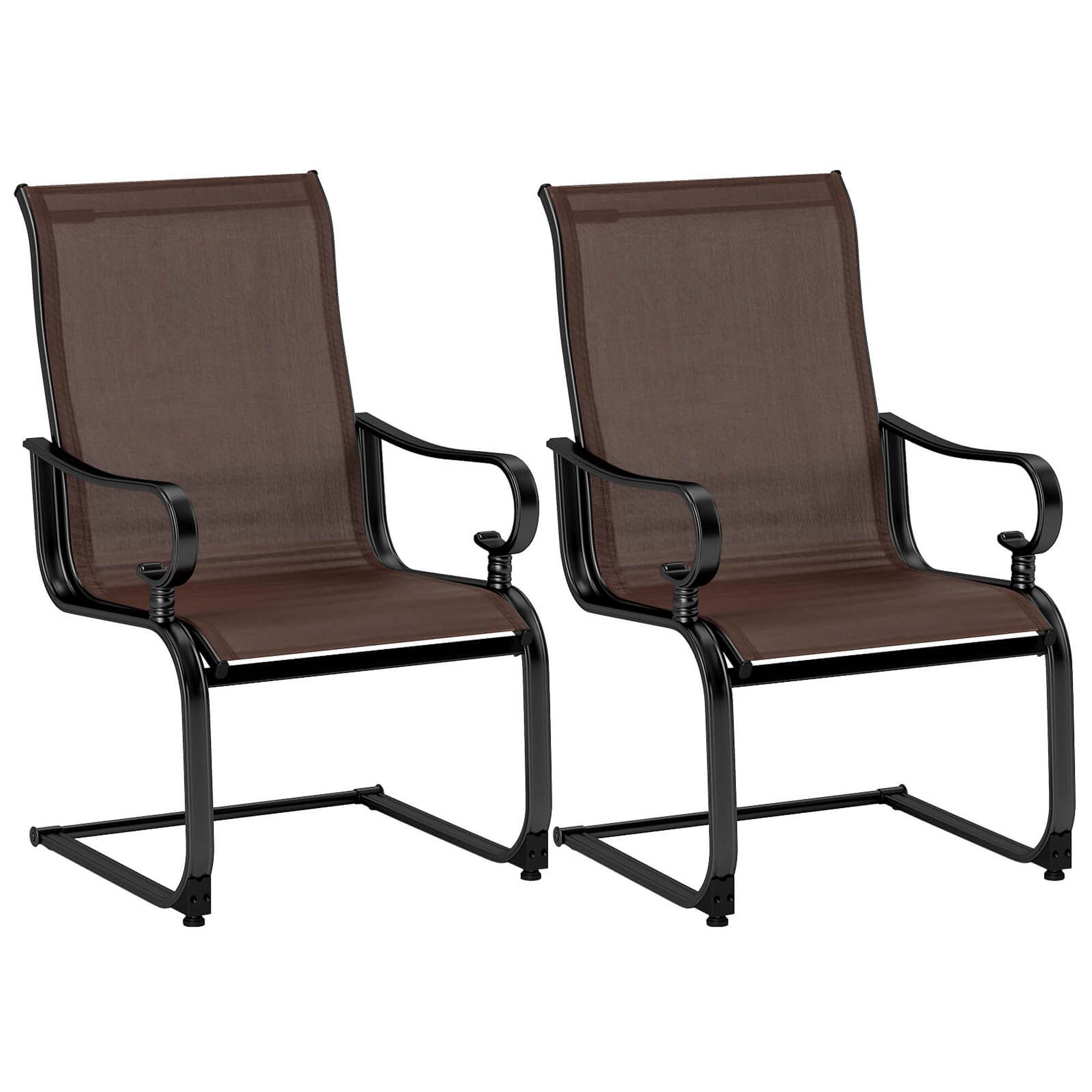 Costway Set of 2 Patio Chairs C-Spring Motion Chairs with Quick-drying & Breathable Fabric Brown