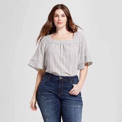 striped ruffle sleeve top