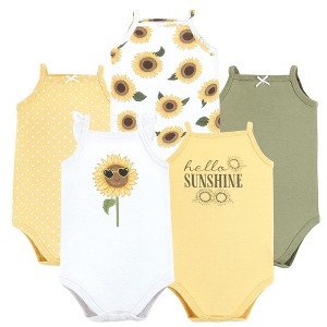 Hudson Baby Infant Girl Cotton Sleeveless Bodysuits, Sunflower - 1 of 4