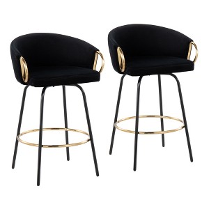 24" Velvet Contemporary/Glam Swivel Counter Stool with Low Rounded Back and Metal Frame for Kitchen or Home Bar, Set of 2 - 1 of 4