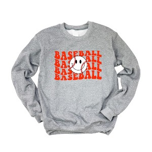 Simply Sage Market Women's Graphic Sweatshirt Baseball Stacked Smiley Face - 1 of 2