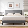 Costway Queen Bed Frame With Wingback Headboard Linen Upholstered ...