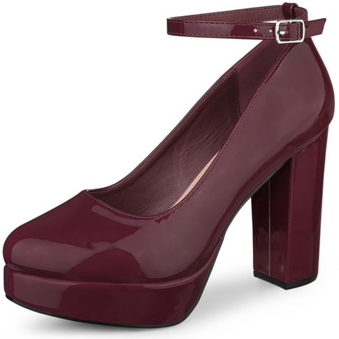 Allegra K Women s Platform Ankle Strap Chunky Heel Mary Janes Pumps Burgundy 10 Target