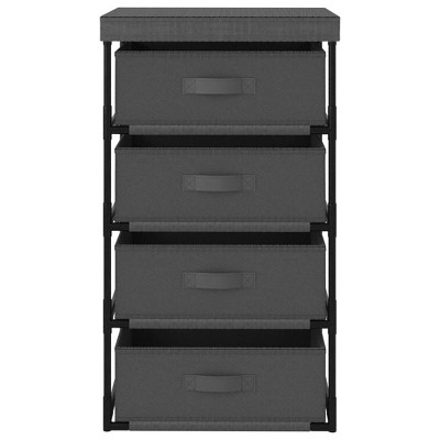 vidaXL Modern 4-Basket Storage Rack in Gray, Steel Construction with Fabric Baskets, Lightweight, User-friendly, Easy Maintenance, 6.83 Pounds