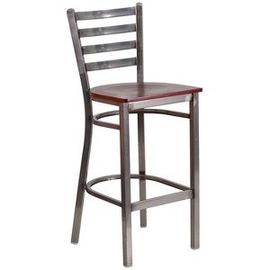 Emma and Oliver Clear Coated Ladder Back Metal Restaurant Dining Barstool - 1 of 4