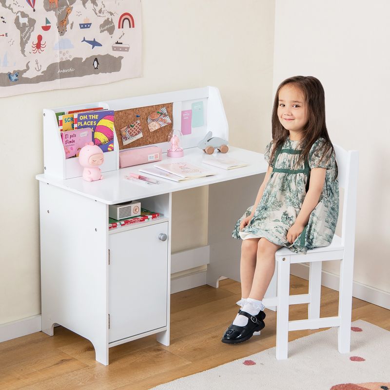 Costway Kids Study Desk with Chair, Whiteboard, Marker, Hutch, Storage Cabinet Purple/White, 4 of 11