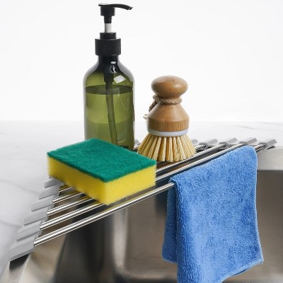 Triangle Roll-Up Dish Drying Rack for Sink Corner Small Foldable Stainless Steel Over The Sink Multipurpose Kitchen Drainer Caddy