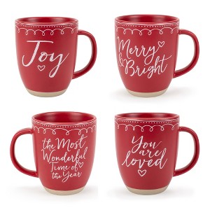 Elanze Designs Assorted Raw Clay Bottom Red 16 ounce Ceramic Christmas Coffee Mugs Set of 4 - 1 of 4