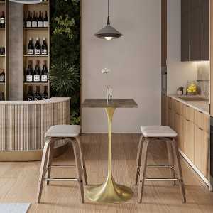 LeisureMod Verve 24" Sqaure Bar Height Dining Table - Modern MDF Top with Brushed Gold Pedestal Base Counter Height Table for Kitchen, Home, and Pub - 1 of 4