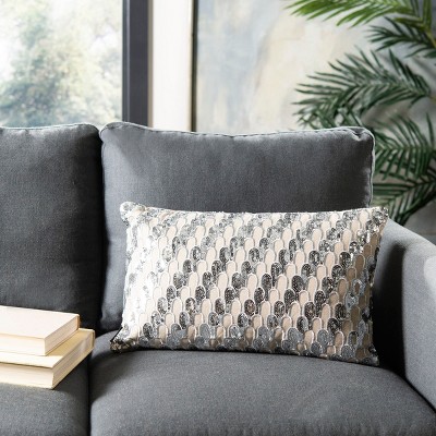 Angelien Beige and Silver Sequined Cotton Throw Pillow