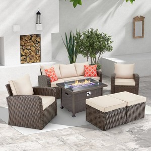 EROMMY Wicker/Rattan 7 - Person Seating Group with Fire Pit Table - 1 of 4