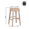JONATHAN Y Maui Rustic Bohemian Hyacinth/Wood Backless Bar Stool, Brown Wash Woven Seat with Natural Wood Frame - 4 of 4