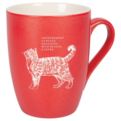 Elanze Designs 10 Ounce Ceramic Decorative Laser Engraved Giftable Novelty Tea Coffee Cup Mug Crimson Red Cat Independent Curious Mysterious