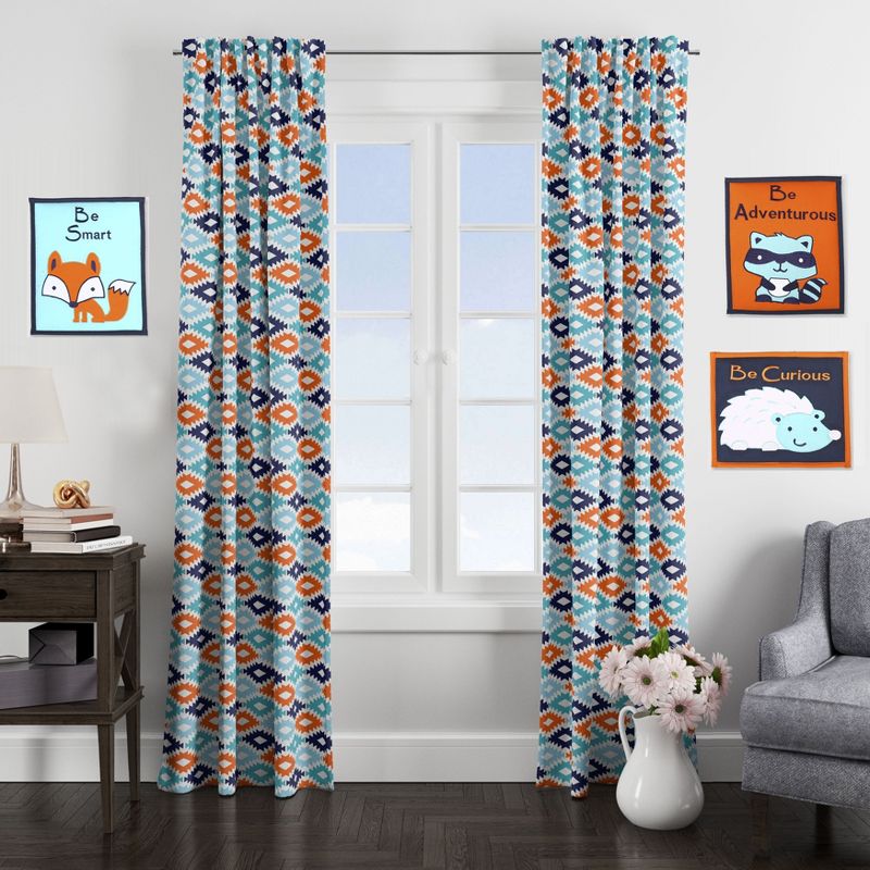 Bacati - Liam Aqua/Orange/Navy Kilim Curtain Panel, 4 of 6