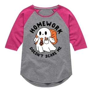 Girls' - Instant Message - Homework Ghost Shirt Tail Raglan Graphic T-shirt - 1 of 4