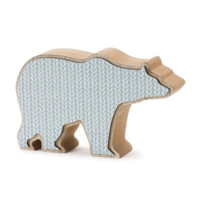Winter Blue and Beige Wooden Polar Bear Figurines Set