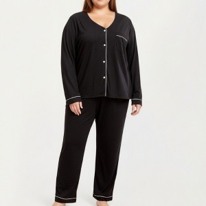 Anna-Kaci Lounge Women's 2-Piece Set Long Sleeve Button-Front Pajama Top and Matching Relaxed Pants with Clean Piped Edging - 1 of 4