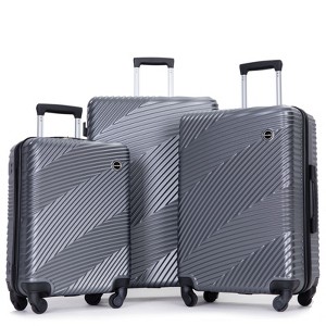 3 Piece Luggage Sets PC+ABS Lightweight Suitcase with Two Hooks, Spinner Wheels, (20/24/28) Gray - 1 of 4