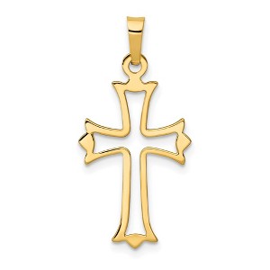 Black Bow Jewelry 14k Yellow Gold Cutout Fleur de Lis Cross Pendant, 13 x 28mm - 1 of 4