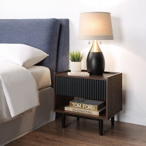 GDFStudio Duane Mid-Century Modern Fluted Nightstand with 1 Drawer and 1 Lower Shelf - 1 of 4