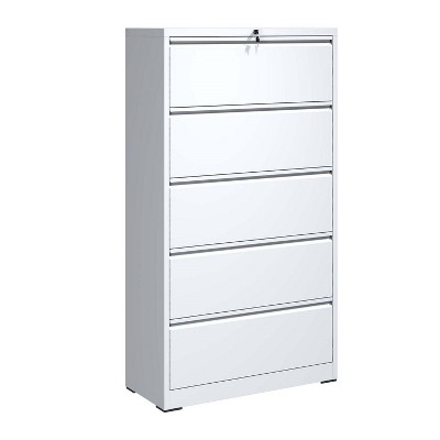 Five Drawer Lateral File Cabinet With Lock Office White Filing Cabinet ...