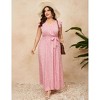 Plus Size Women's Cross V Neck Flutter Sleeve Dress with Belt High Slit Flowy Summer Maxi Dress - 3 of 4