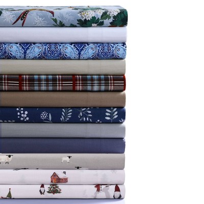 Twin Blue Cotton Flannel Floral Deep Pocket Sheet Set