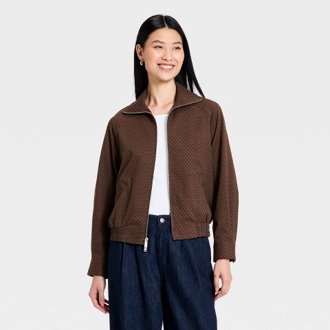 Женские куртки A New Day Women's Mock-Neck Full Zip Bomber Jacket - A New Day™ Cream Dot XL