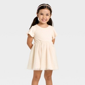 Toddler Girls' Short Sleeve Sparkle Ribbed Tulle Dress - Cat & Jack™ - 1 of 3