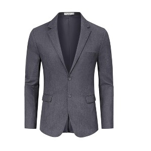 BLUEMING Mens Blazer Herringbone Blazer Jackets Two Button Coats Retro Lightweight Casual Knit Suit Jackets - 1 of 4