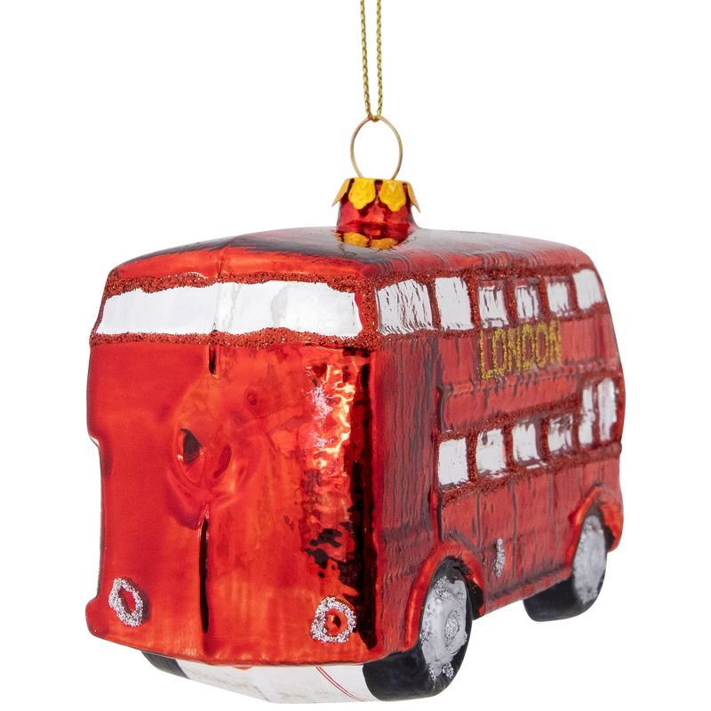NORTHLIGHT 4.25'' Double Decker "London" Tour Bus Glass Christmas Ornament - Red, 5 of 7