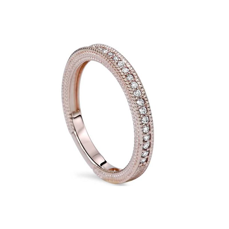Pompeii3 VS 1/5ct Vintage Diamond Wedding Milgrain Ring 14K Rose Gold, 4 of 6