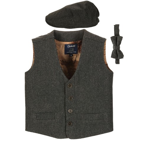 2581 Baby Boy Eco-Sustainable Cotton 3PC Formal Vest, Velvet Bow and Trouser Set - Artic Blue main image 1