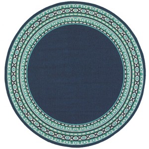 Marlowe Border Patio Rug Navy/Green - 1 of 3