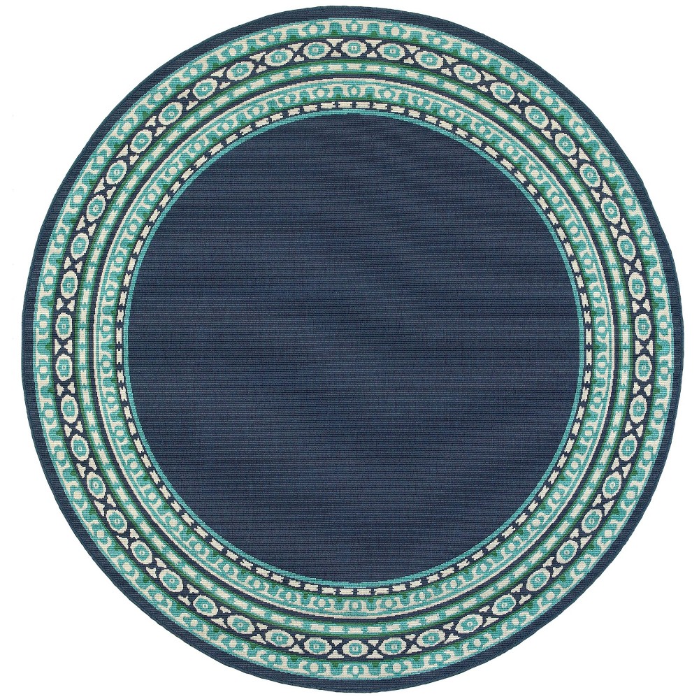 7'10in Round Marlowe Border Patio Rug Navy/Green