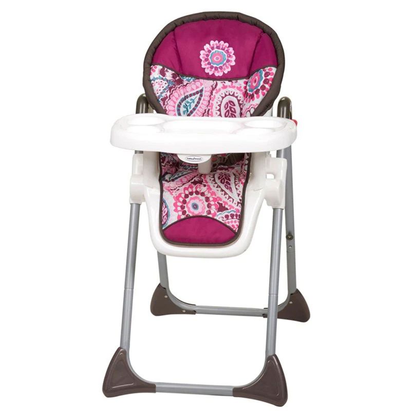 Baby Trend Sit-Right Durable Steel Frame Compact Freestanding Foldable High Chair w/Reclining Seat, Safety Harness, & Removable Tray Insert, Paisley, 1 of 7