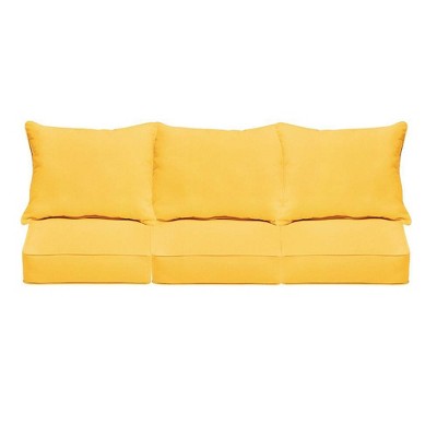 2 U-Shape Tufted Wicker Seat Cushion Set, Sunbrella Solid Colors, Large Sunbrella Canvas Sunflower Yellow