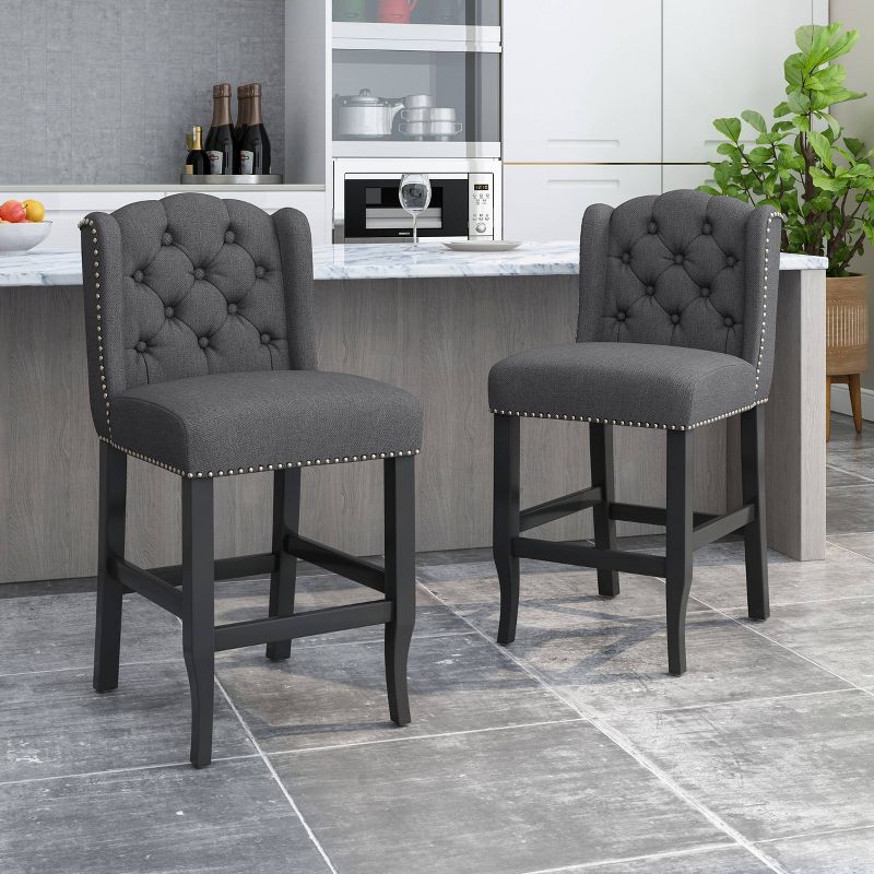 Set of 2 Foxcroft Wingback Counter Height Barstools - Christopher Knight Home, 4 of 11