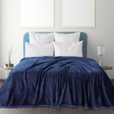 1 Pc Queen Microfiber Flannel Fleece Bed Blankets Navy Blue  - PiccoCasa
