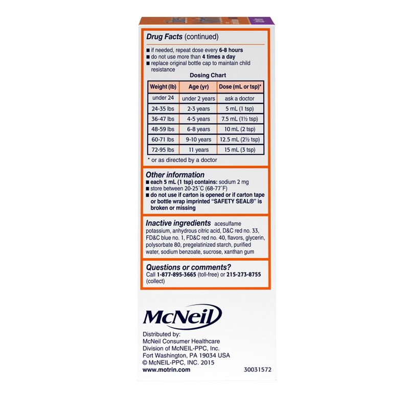 Children's Motrin Pain Reliever/Fever Reducer Liquid - Ibuprofen (NSAID) - Grape - 4 fl oz, 5 of 11