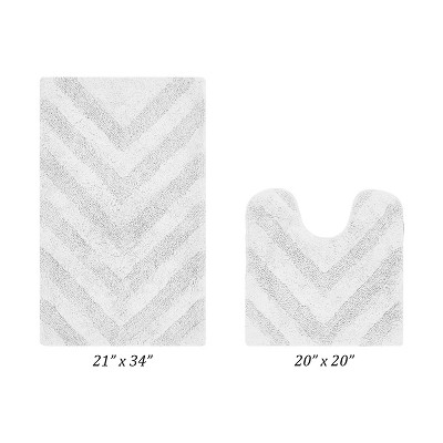 Hugo 2-Piece Bath Rug Set 100% Premium Cotton Tufted Chevron Pattern Bathmats for Bathroom, Super Soft Absorbent Machine Washable