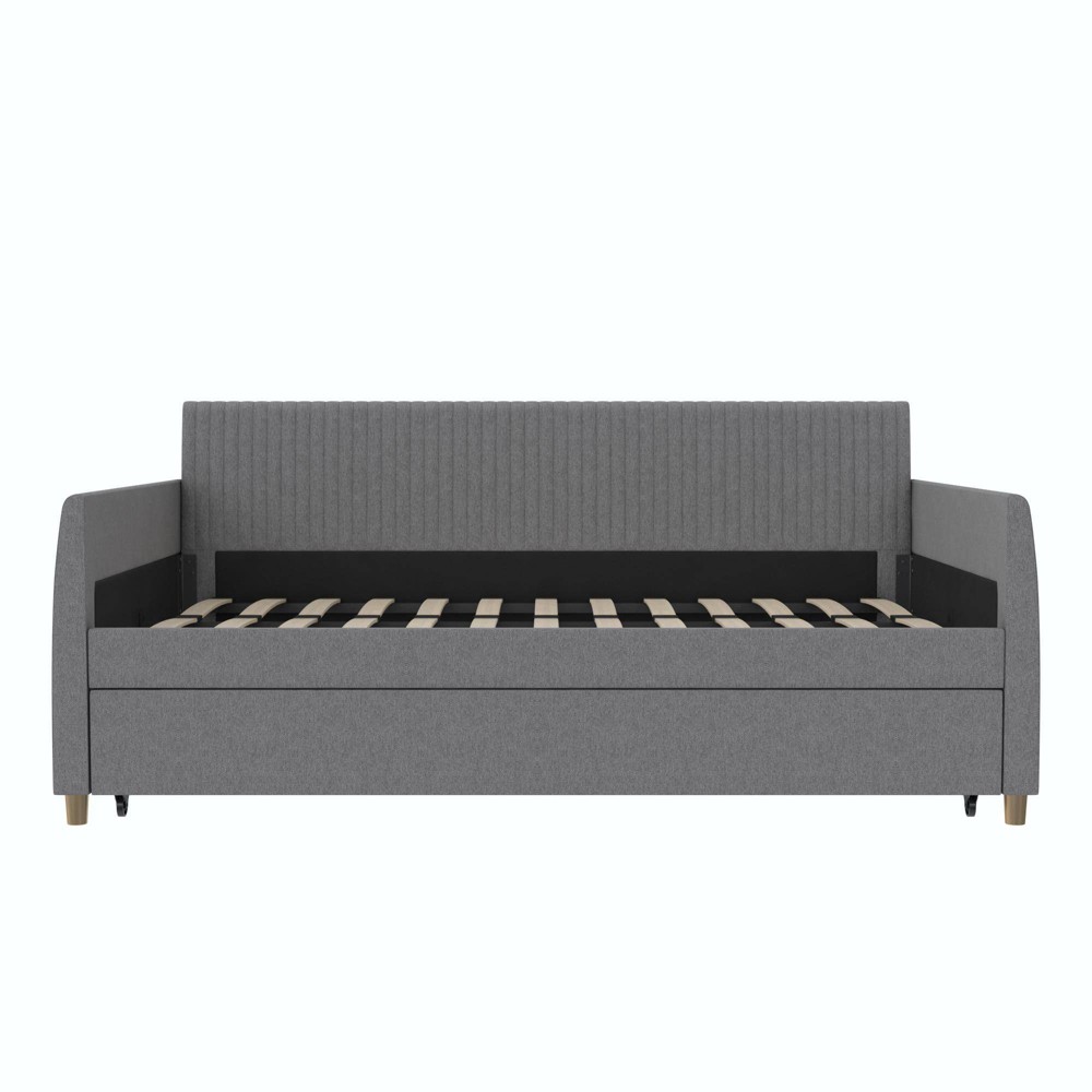 Photos - Bed Frame Twin Daphne Upholstered Daybed with Roll Out Trundle Dark Gray Linen - Mr.