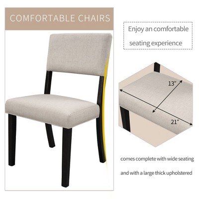 Espresso Round 5-Piece Dining Set with Beige Upholstered Chairs