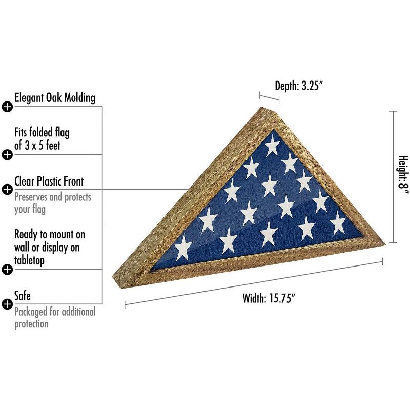 Americanflat Flag Case for Veterans - Fits a Folded 3' x 5' American Military Flag - Triangle Display with Polished Plexiglass (Barn Wood), 2 of 7